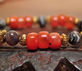 RH 257 Rare Himalayan Bracelet of Pema Raka Round Disc Beads and Sulemani Bhaisajyaguru Beads