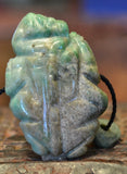 PC 27 Unique Frog Pendant of Pre Columbian Apple Green Jade with 2 small jade  beads