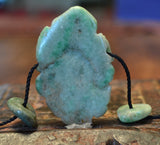 PC 27 Unique Frog Pendant of Pre Columbian Apple Green Jade with 2 small jade  beads