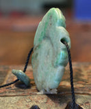 PC 27 Unique Frog Pendant of Pre Columbian Apple Green Jade with 2 small jade  beads