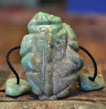 PC 27 Unique Frog Pendant of Pre Columbian Apple Green Jade with 2 small jade  beads