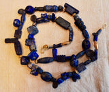 AS 114 Beautifully Designed Old and Ancient Lapis Necklace, with Amulets and 18K Gold Beads(India)