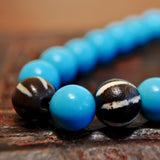 RH 258 Himalayan Style 108 Bead Mala of Ancient Pyu Beads and Vintage Persian Turquoise