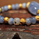 AS 111 Beautiful Bracelet of Ancient Blue Chalcedony & 18K Gold