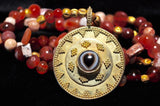 AS 112 Strand of Ancient Patinized Carnelian with 18K Etruscan Style Pendant