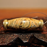 AA 304 Large, Beautiful Patinized Agate Bead with 18K Gold Granulated Caps