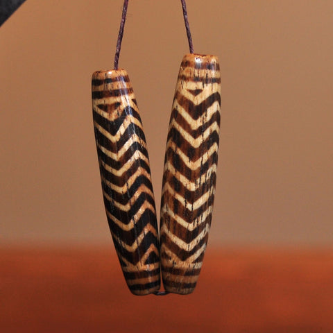 PUM 118 Pair of Ancient Nine Stripe Pumtek Tubular Beads
